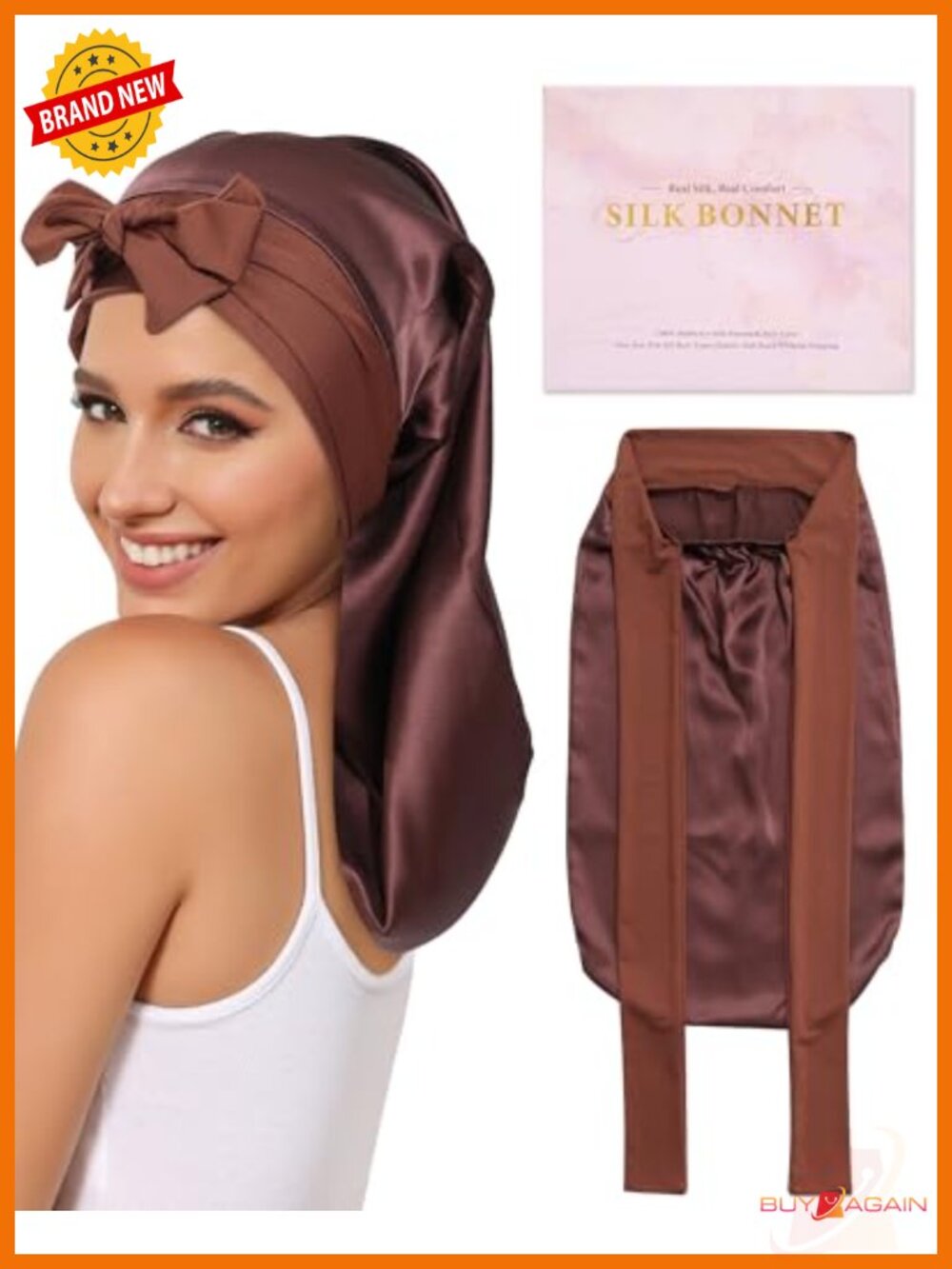 100% Mulberry Silk Sleep Bonnet for Long Hair Women Adjustable